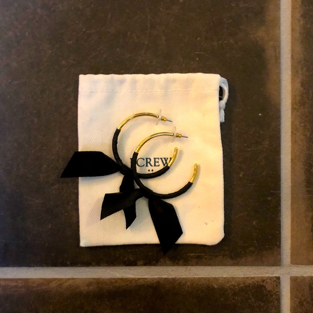 J. Crew Black Ribbon Gold Hoop Earrings
